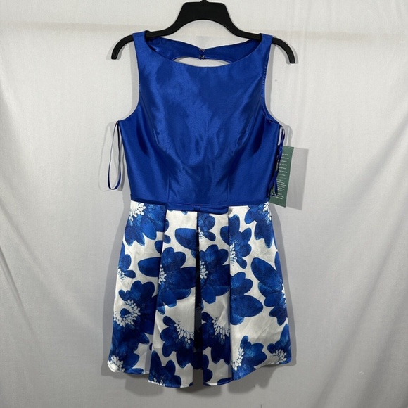 NEW $220 Glamour by Terani Couture [ 8 ] Floral Open Back Mini‎ Dress Blue - Picture 5 of 15
